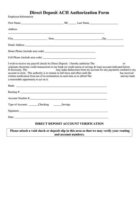 Ach Deposit Authorization Form Template