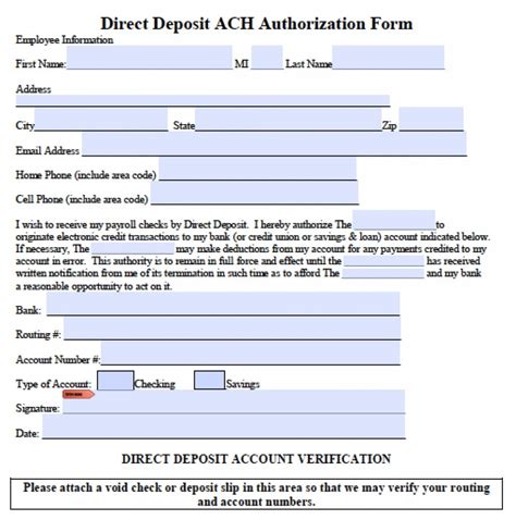 Ach Direct Deposit Authorization Form Template