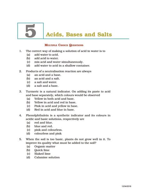 acid bases and salts class 7 worksheet with answers