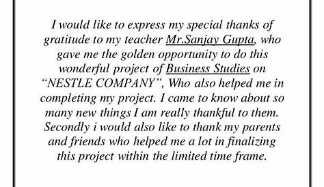 Acknowledgement For Project In English Class 12 - Acknowledgement