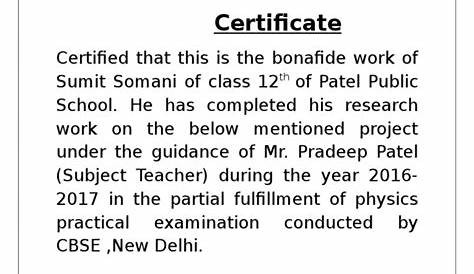 Class 12 physics investigratiry project - CERTIFICATE This is to
