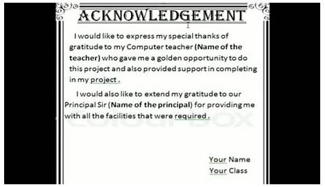 Acknowledgement for project