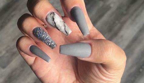 Grey nails Grey gel nails, Fall acrylic nails, Grey acrylic nails