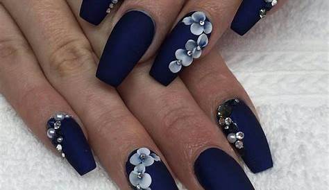 Acrylic Nail Designs Navy Blue Art s Silver s s With Glitter