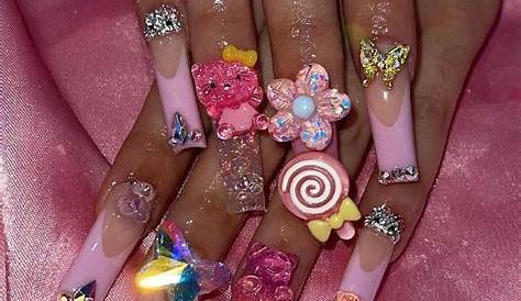 Acrylic Nail Ideas With Charms All Clear Pink Prom s s Cute