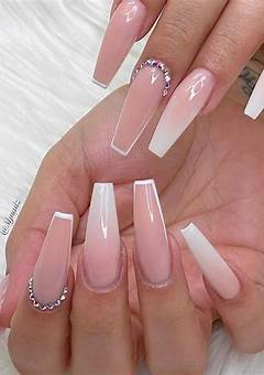 Acrylic White Coffin Nails With Design