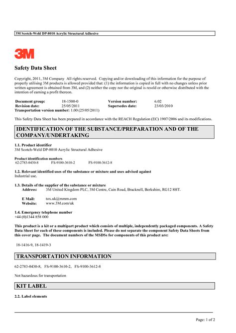 Acrylic Adhesive Data Sheet