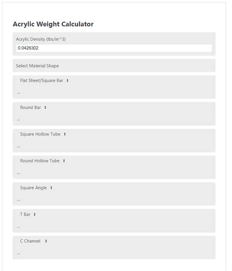 Acrylic Weight Calculator