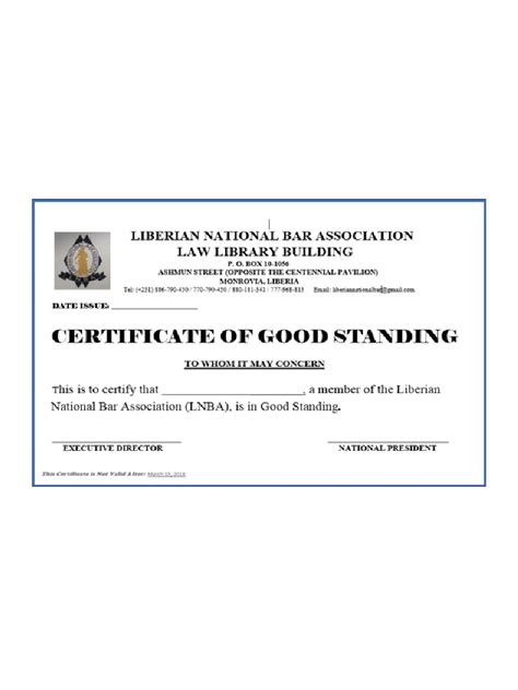 act law society certificate of good standing