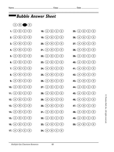 Act Printable Answer Sheet