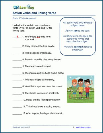 action and linking verbs exercises with answers