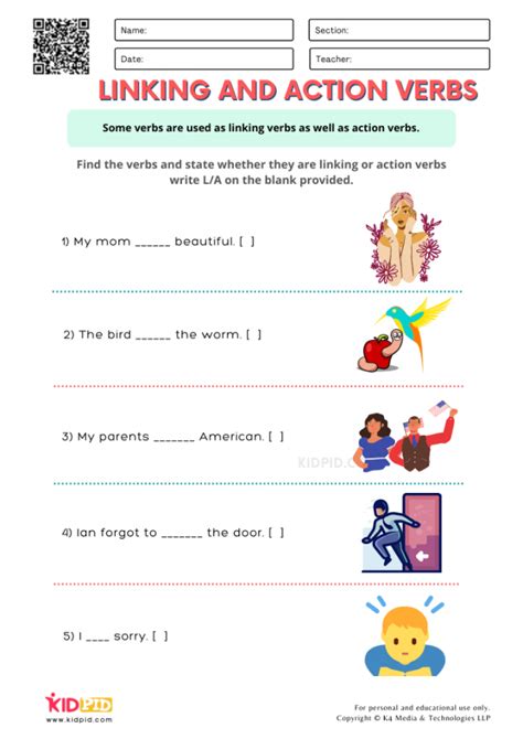 action and linking verbs worksheet grade 2