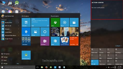 action center windows 10 enable