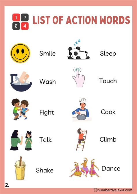 action words examples for class 1