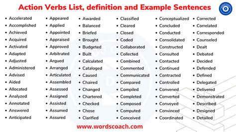 action words examples with meaning