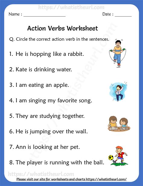 action words exercise for class 1 with answers