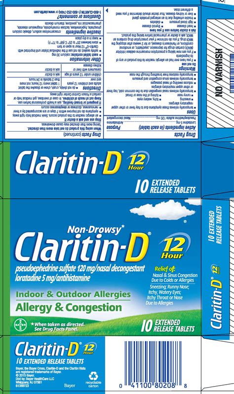 ClaritinD 12 Hour (tablet, extended release) Bayer HealthCare LLC.