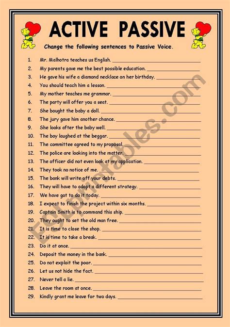 active and passive voice exercises pdf with answers
