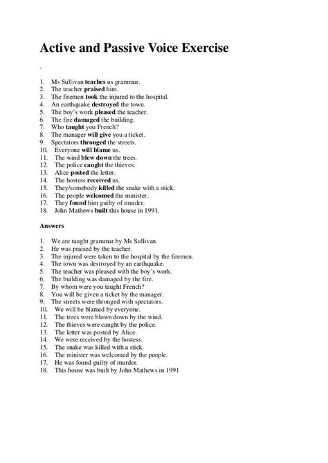 active and passive voice hard exercises with answers