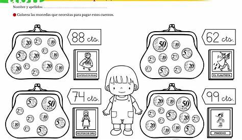 Ficha online de Monedas para 1º PRIMARIA. Puedes hacer los ejercicios