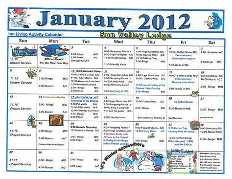 Activity Calendar For Assisted Living