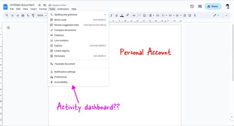 Activity Dashboard Google Docs Missing