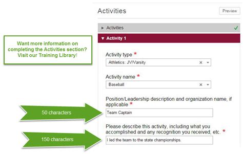 activity description examples common app