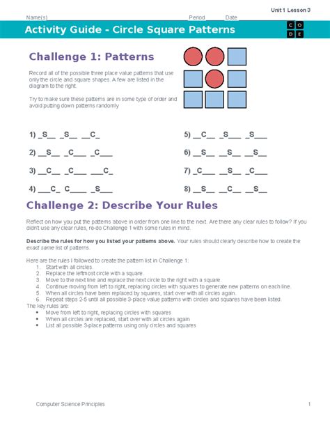 Activity Guide - Circle Square Patterns