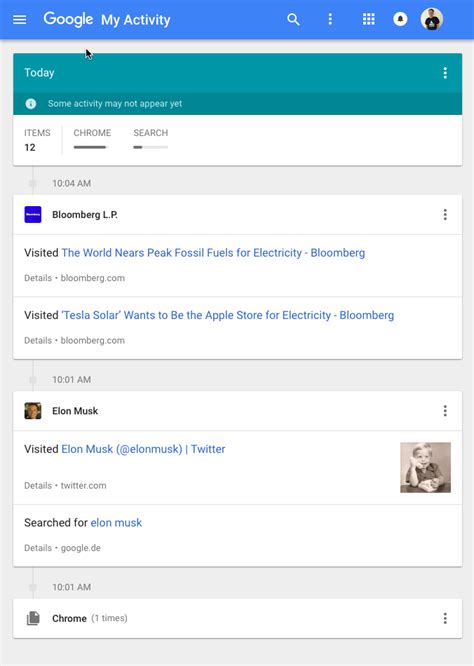 Activity Information Google Chrome