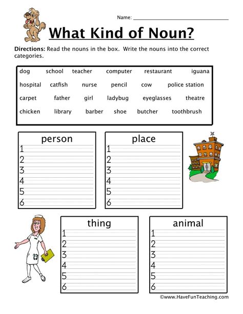 activity sheet to teach nouns