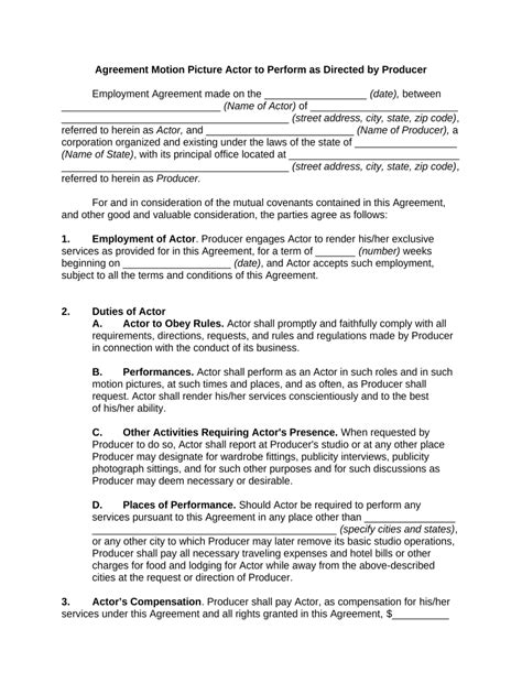 Contract between Production Company Actor Form Fill Out and Sign