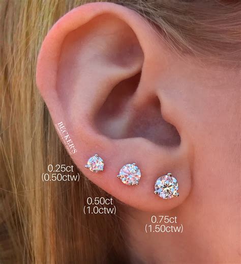 actual size of 1 carat diamond earrings