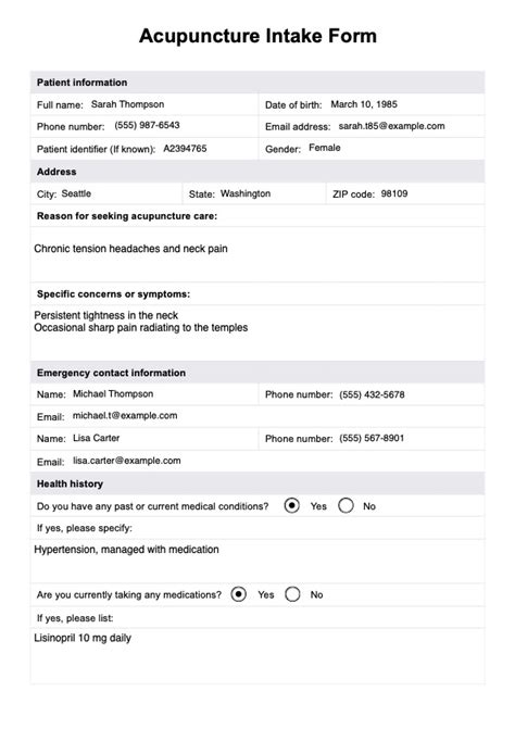 acupuncture simple intake form template