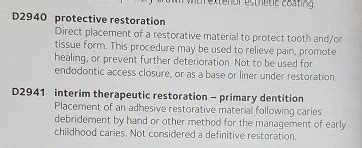 Ada Code Sedative Filling Permanent Tooth