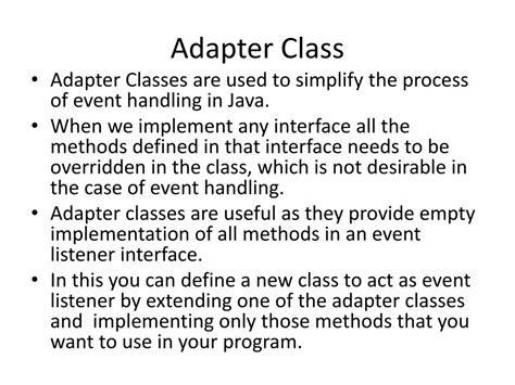 Adapter Class In Java Ppt