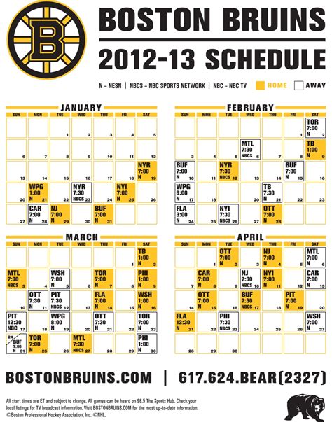 Bruins Schedule Printable Boston Bruins Schedule / Ideal for use as a