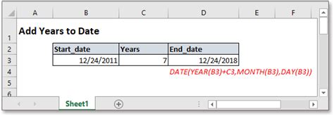 add 1 year to date in excel formula