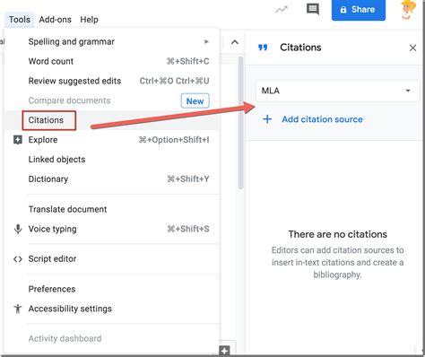 add citations in google docs