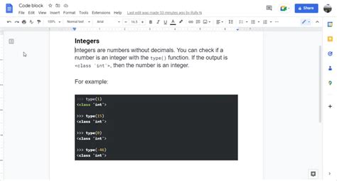 add code snippet in google docs