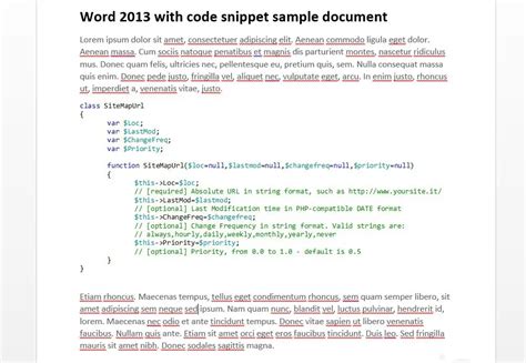 add code snippet in ms word