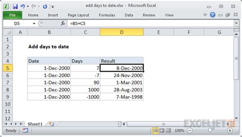 add days to today's date excel
