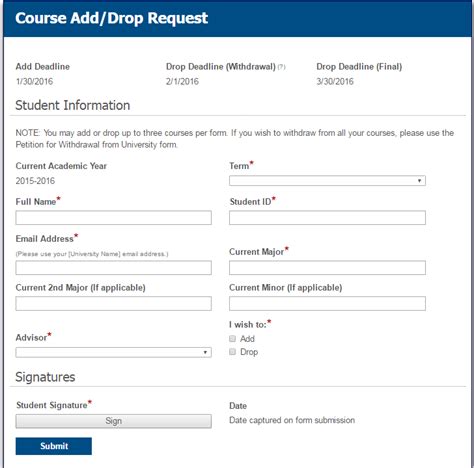 add drop class form template
