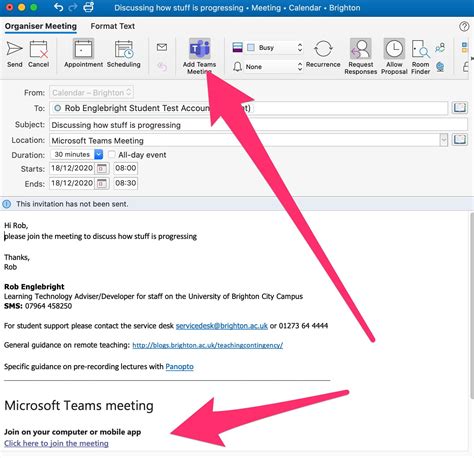 add microsoft teams link to meeting invite