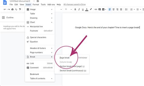 add page break to google docs