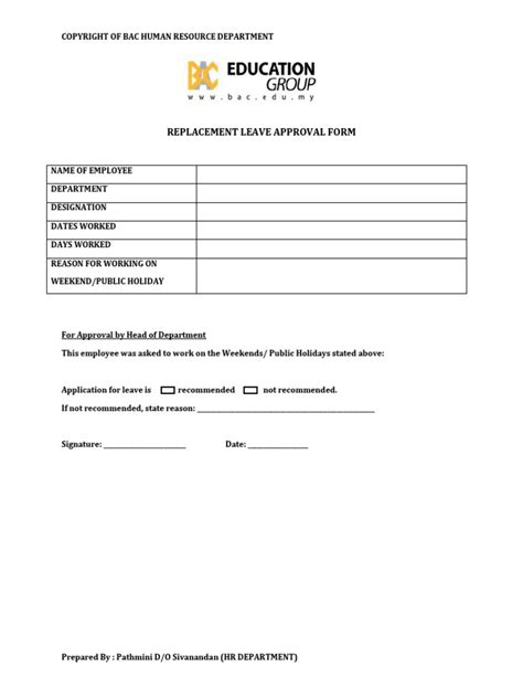 add replacement leave form template