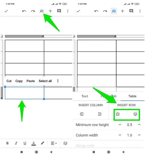 add row in google docs mobile