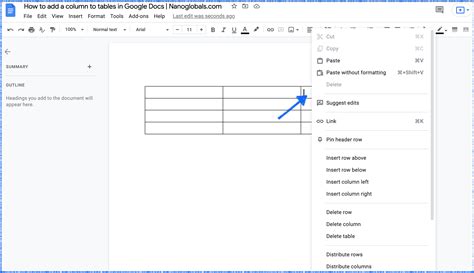 add row in google docs shortcut