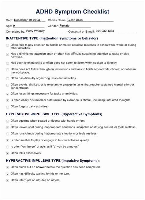 Add Symptom Printable Checklist