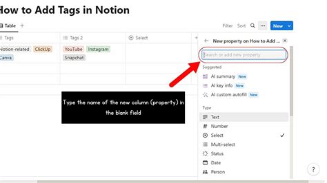 add tags in notion table