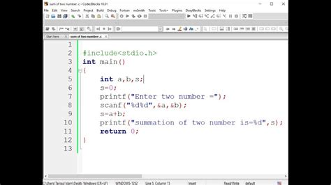 add two numbers code in c